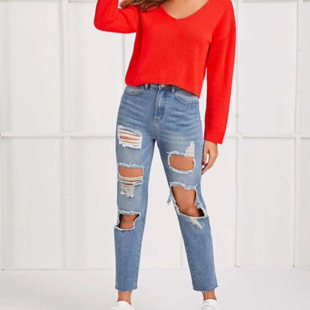 These are brand new raw hem ripped cut out jeans